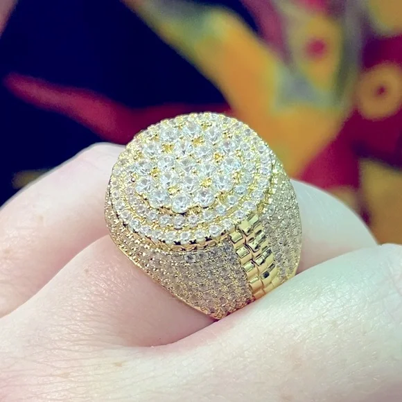 NWT Iced Out Bling CZ Gold Plated Men’s Size 8 Ring - Picture 1 of 6